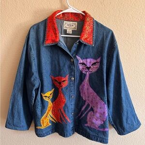 Tantrums Denim Jacket with Vibrant Cat Designs